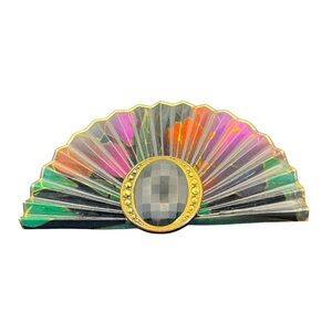 Vivid Fan-Shaped Signed LAHR @1988 Folded Lucite Brooch with Gemstone Accent 60